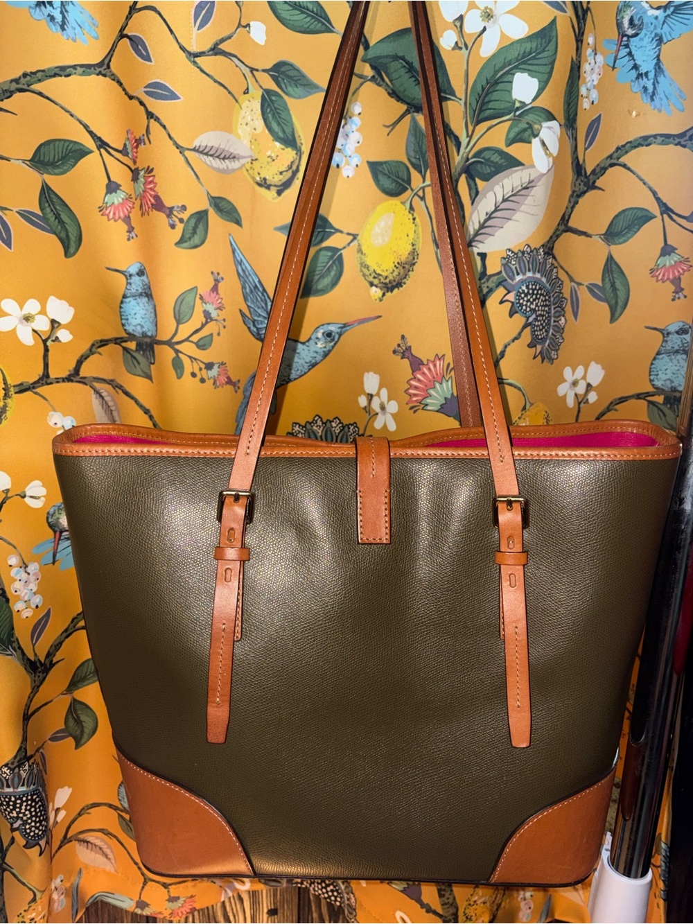 Dooney & Bourke Olive Green and Tan Claremont Leather Dover Bag - Picture 4 of 13